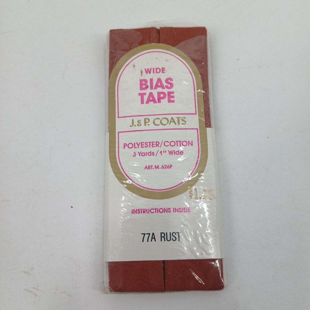 Vintage J.&P. Coats 1 Inch Wide Bias Tape 77A Rust 3 Yards Polyester Cotton